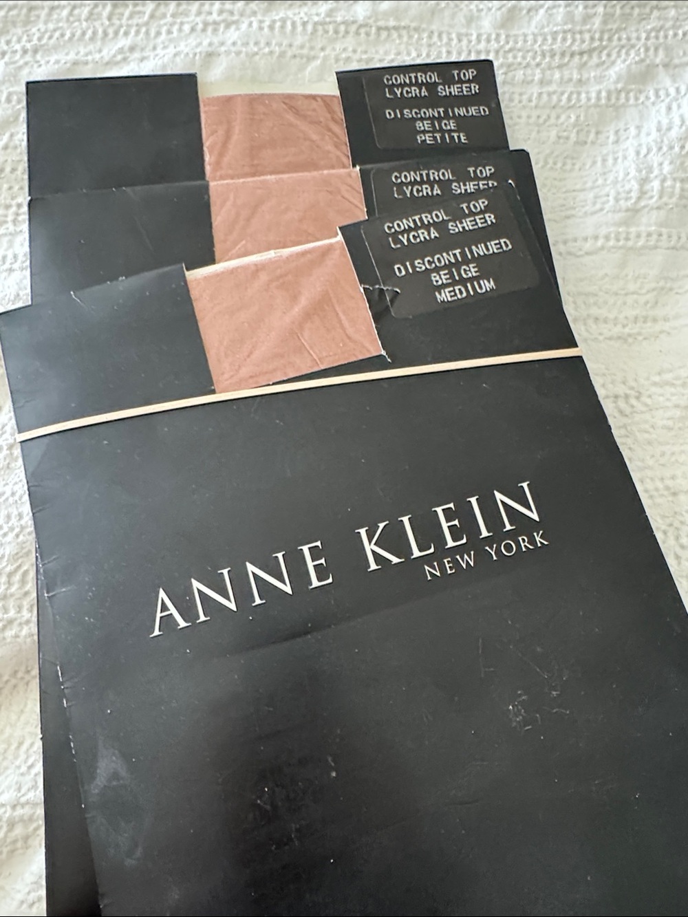 Anne Klein Beige Sheer Lycra Control Top - Neutral Tone hosiery 3 pairs